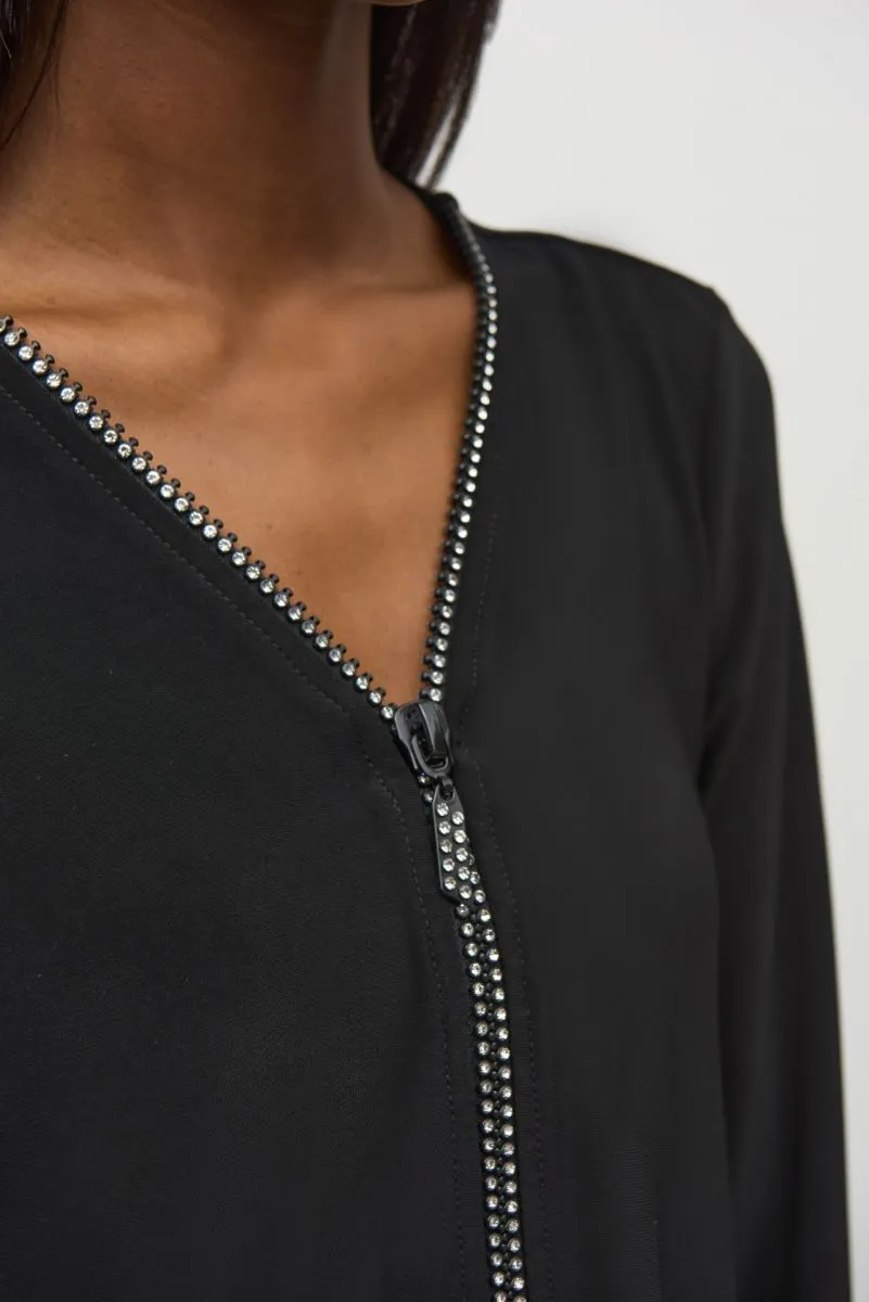 Joseph Ribkoff Embellished Zip V-Neck High-Low Tunic Top 244026