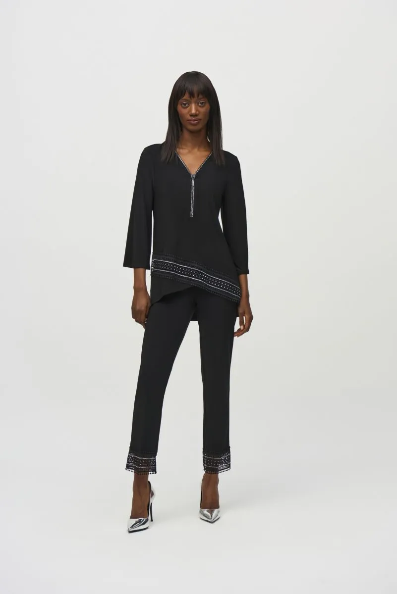 Joseph Ribkoff Embellished Zip V-Neck High-Low Tunic Top 244026