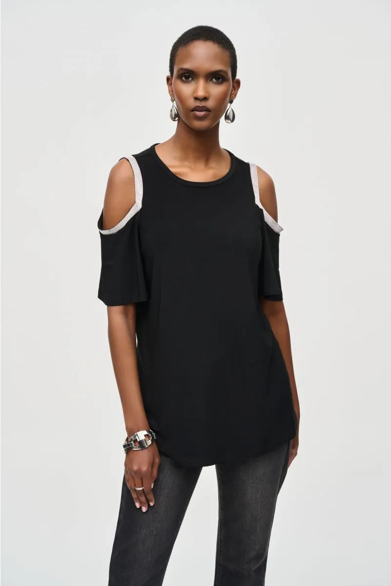 Joseph Ribkoff Rhinestone Embellished Cold-Shoulder Tunic Top 243226