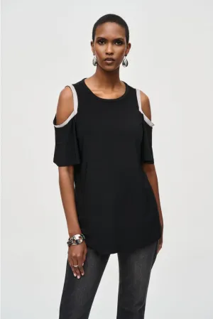Joseph Ribkoff Rhinestone Embellished Cold-Shoulder Tunic Top 243226