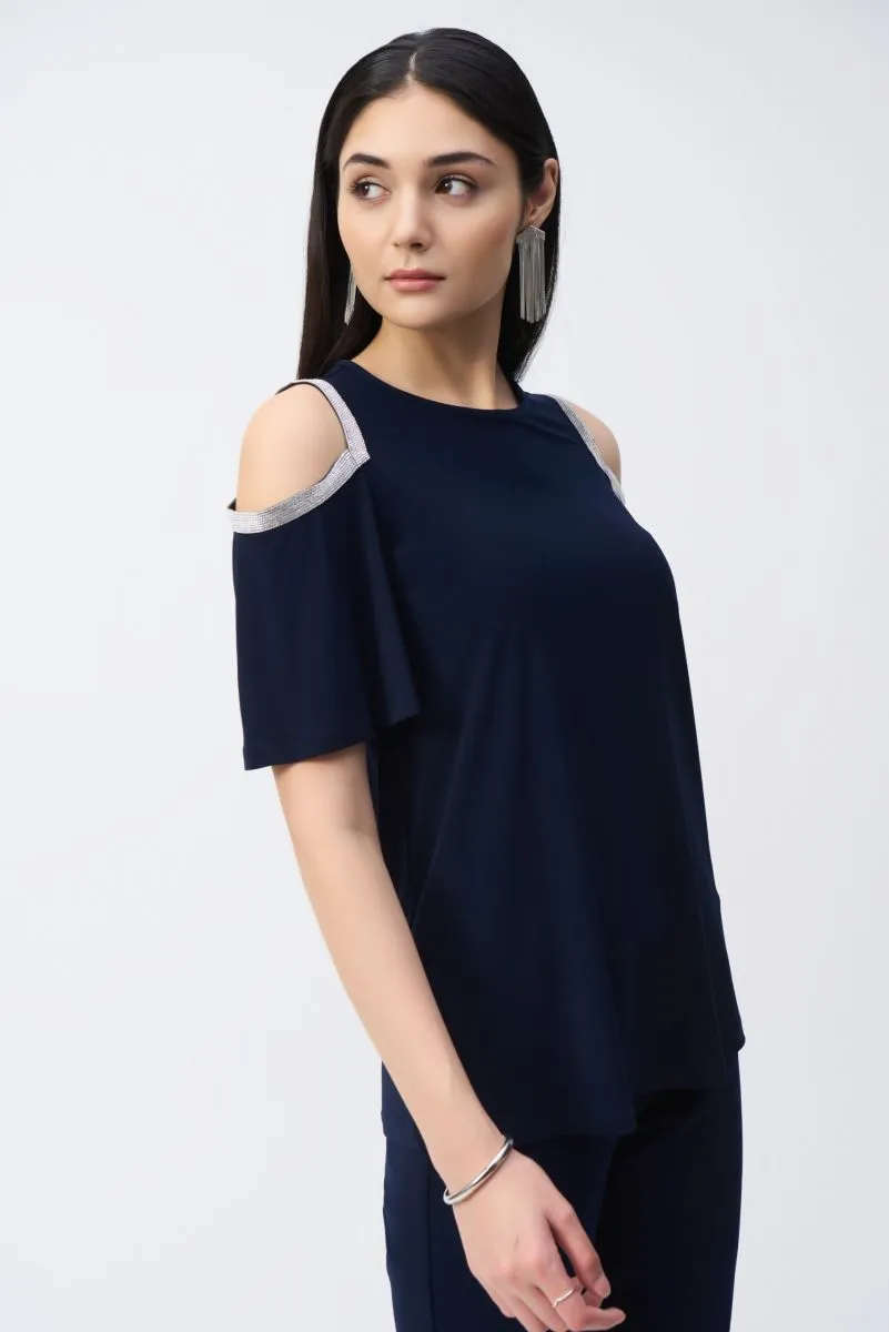 Joseph Ribkoff Rhinestone Embellished Cold-Shoulder Tunic Top 243226