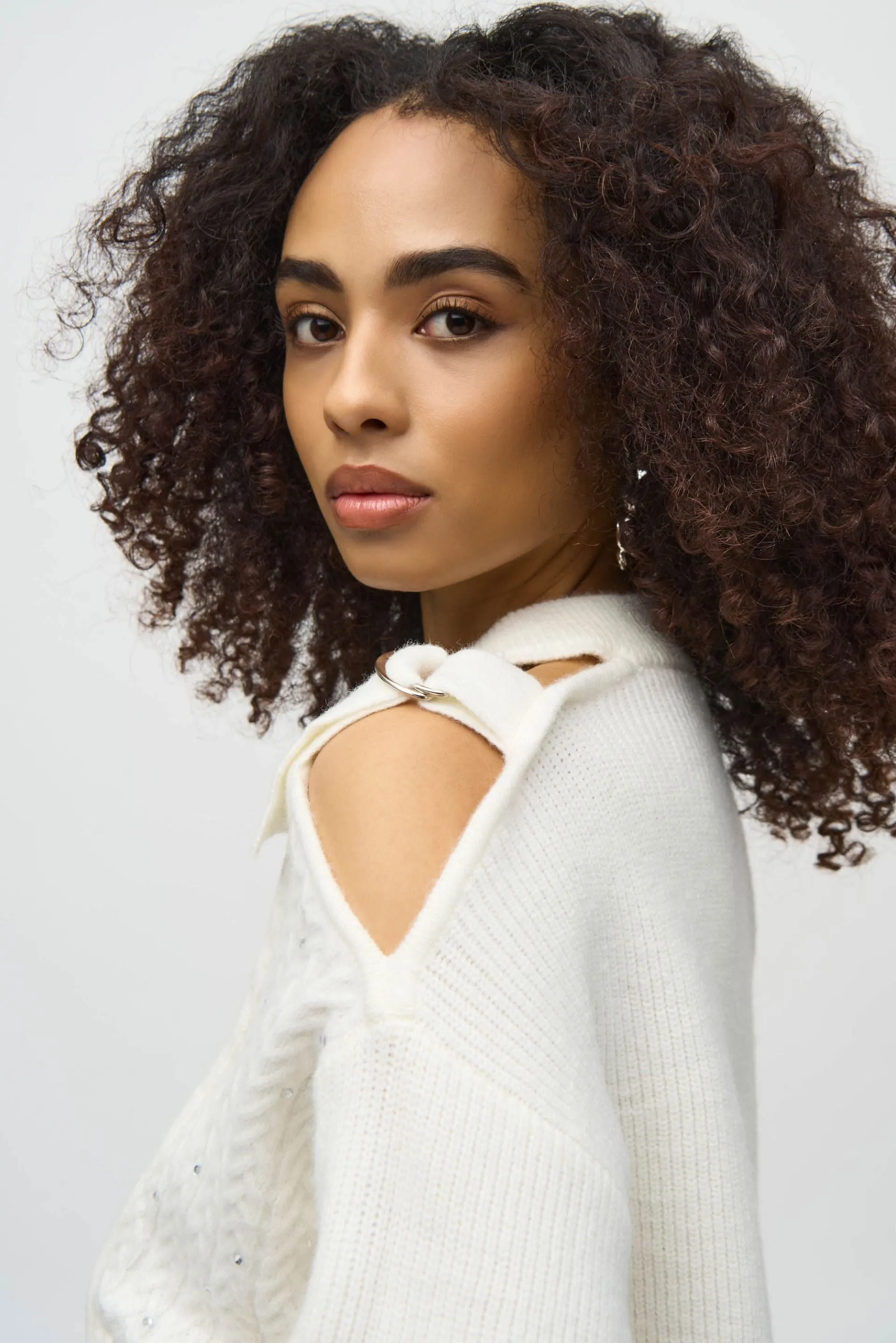 Joseph Ribkoff Vanilla Embellished Cold Shoulder Sweater Top 244937