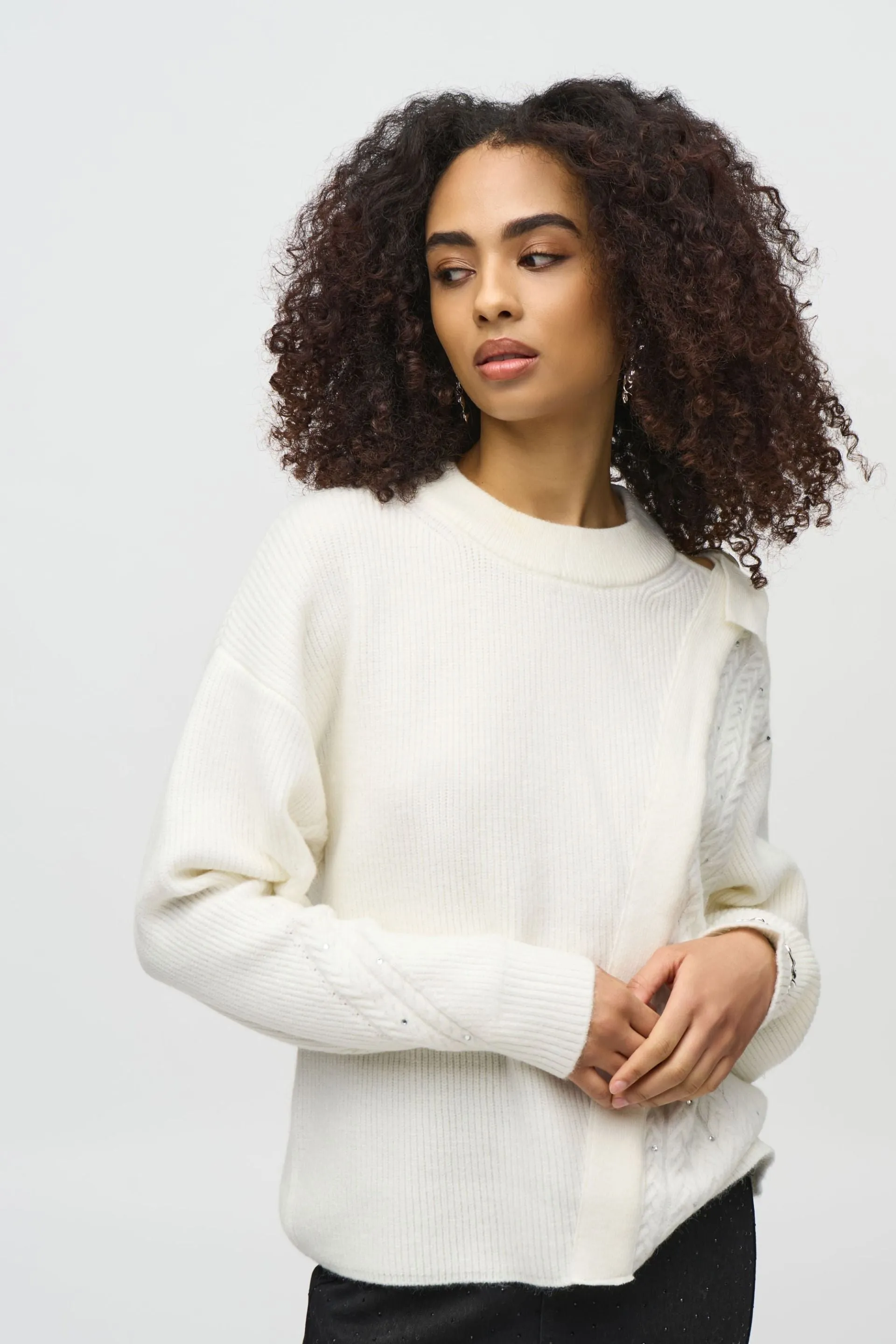 Joseph Ribkoff Vanilla Embellished Cold Shoulder Sweater Top 244937