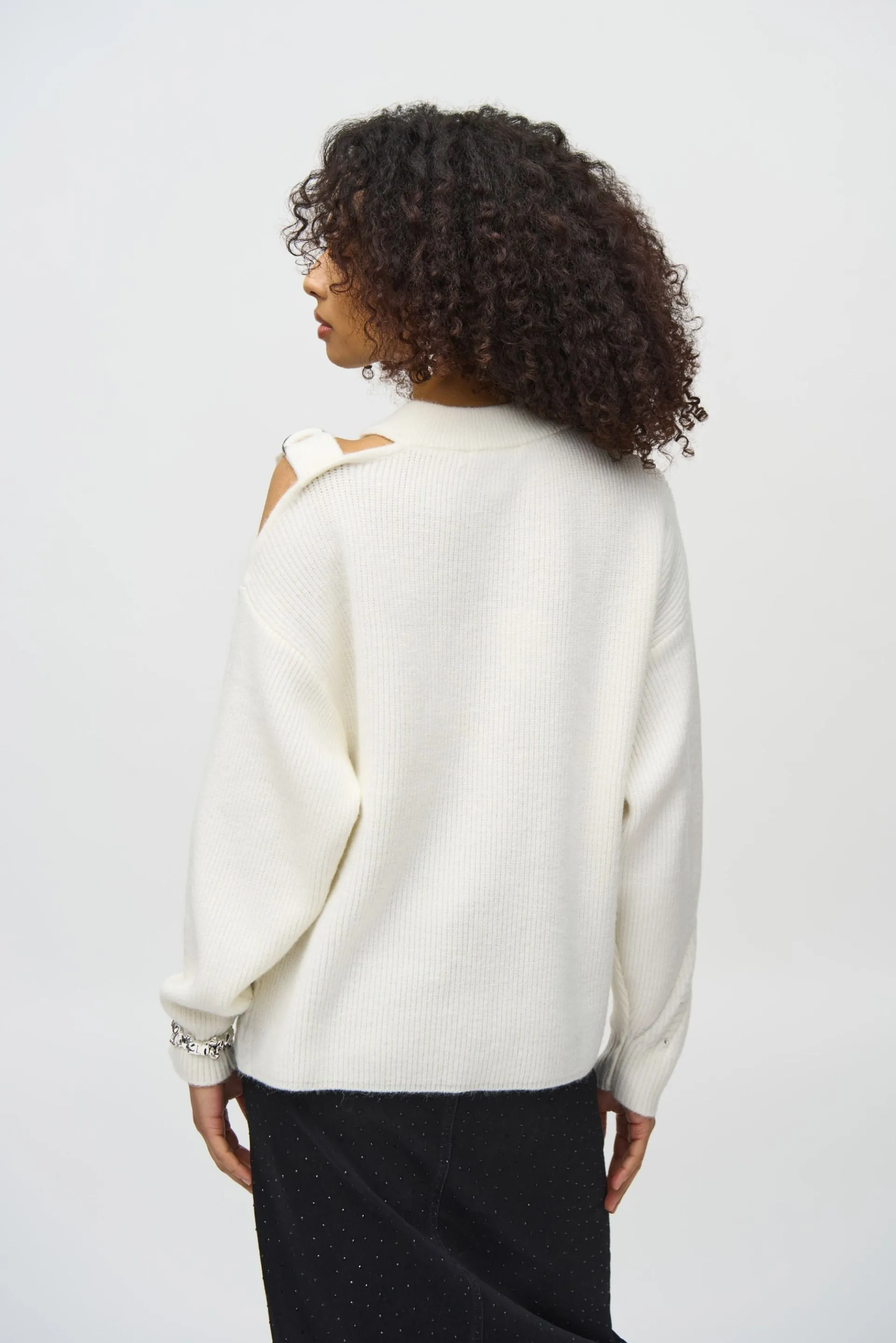 Joseph Ribkoff Vanilla Embellished Cold Shoulder Sweater Top 244937