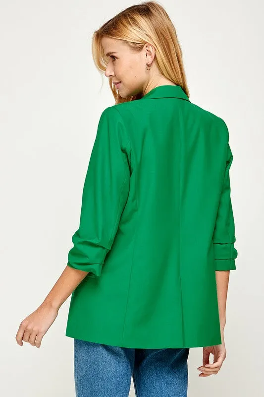 Kelly Green Folded Sleeves Blazer Jacket