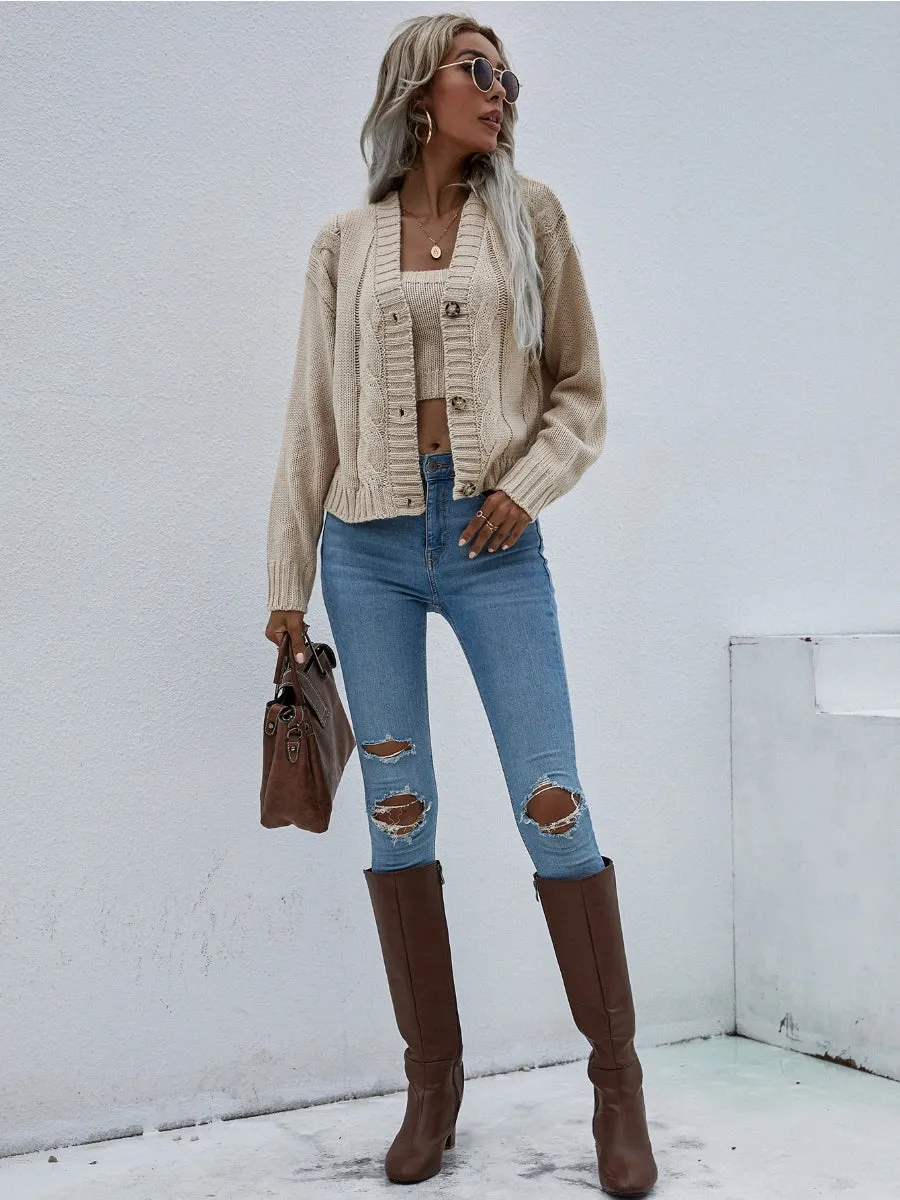 Knit Cardigan Set - Beige
