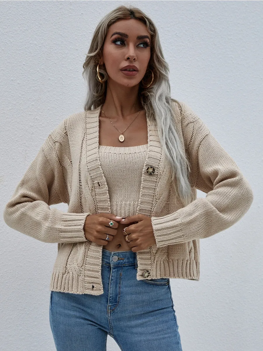 Knit Cardigan Set - Beige