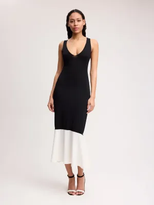 Knit Tank Dress with Ruffle Trim in Black