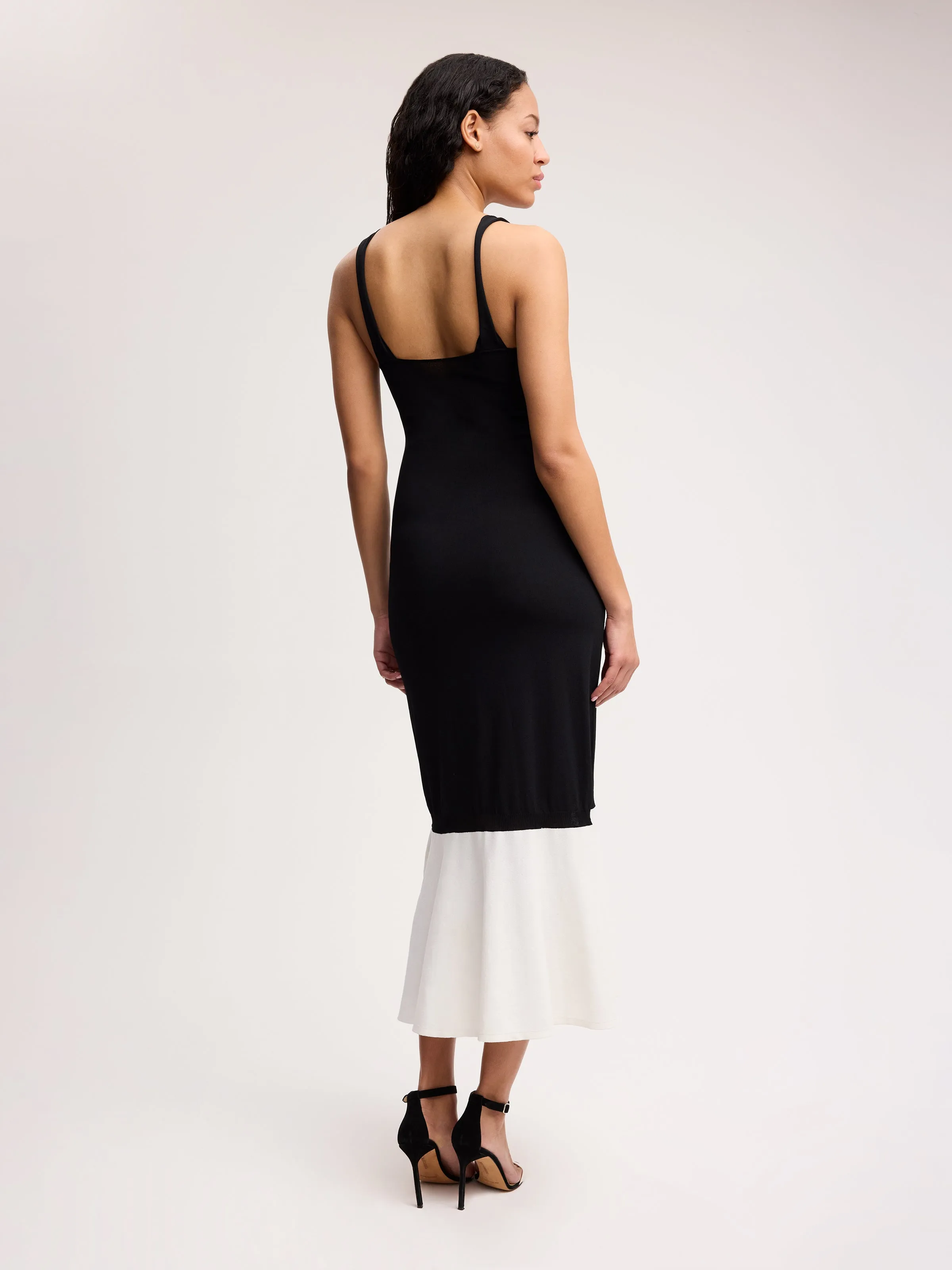 Knit Tank Dress with Ruffle Trim in Black