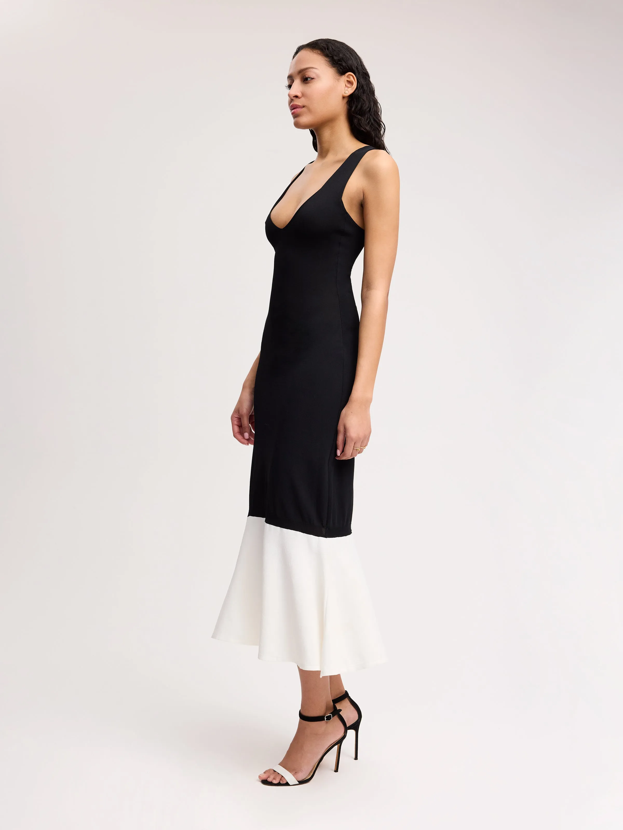 Knit Tank Dress with Ruffle Trim in Black