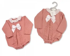 Knitted Baby Girls Short Romper with Bow and Lace (0-9 Months) Bw-10-1050