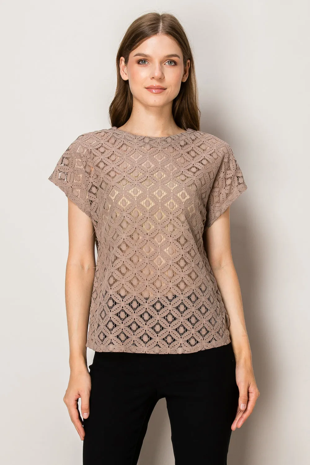 LACE SCOOP NECK DOLMAN BLOUSE