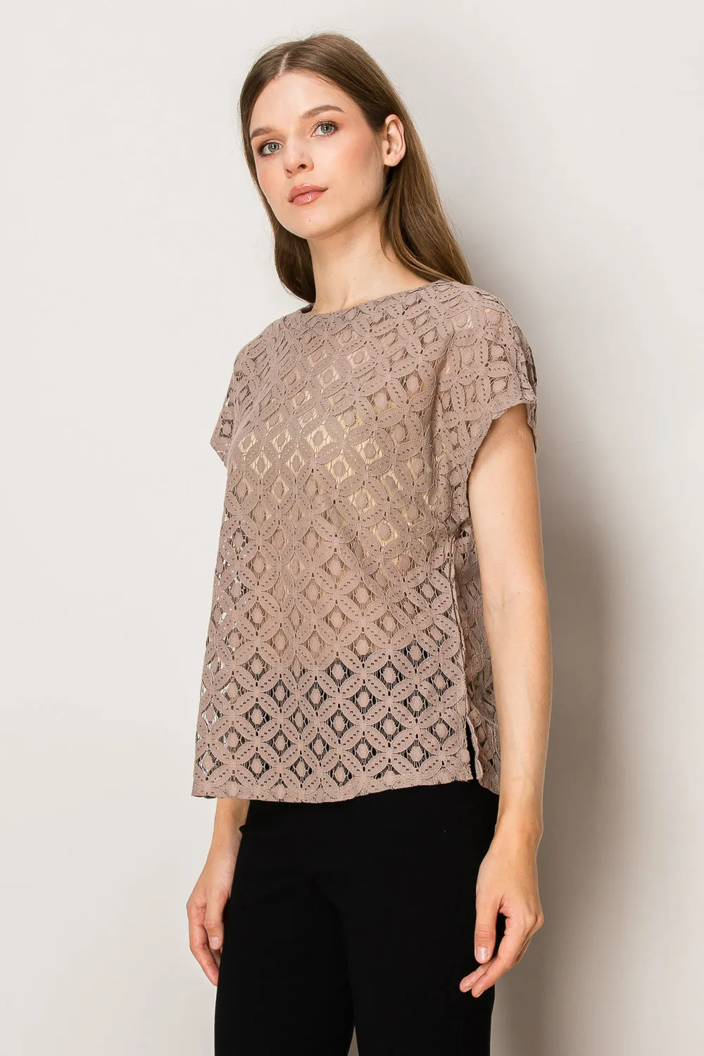 LACE SCOOP NECK DOLMAN BLOUSE