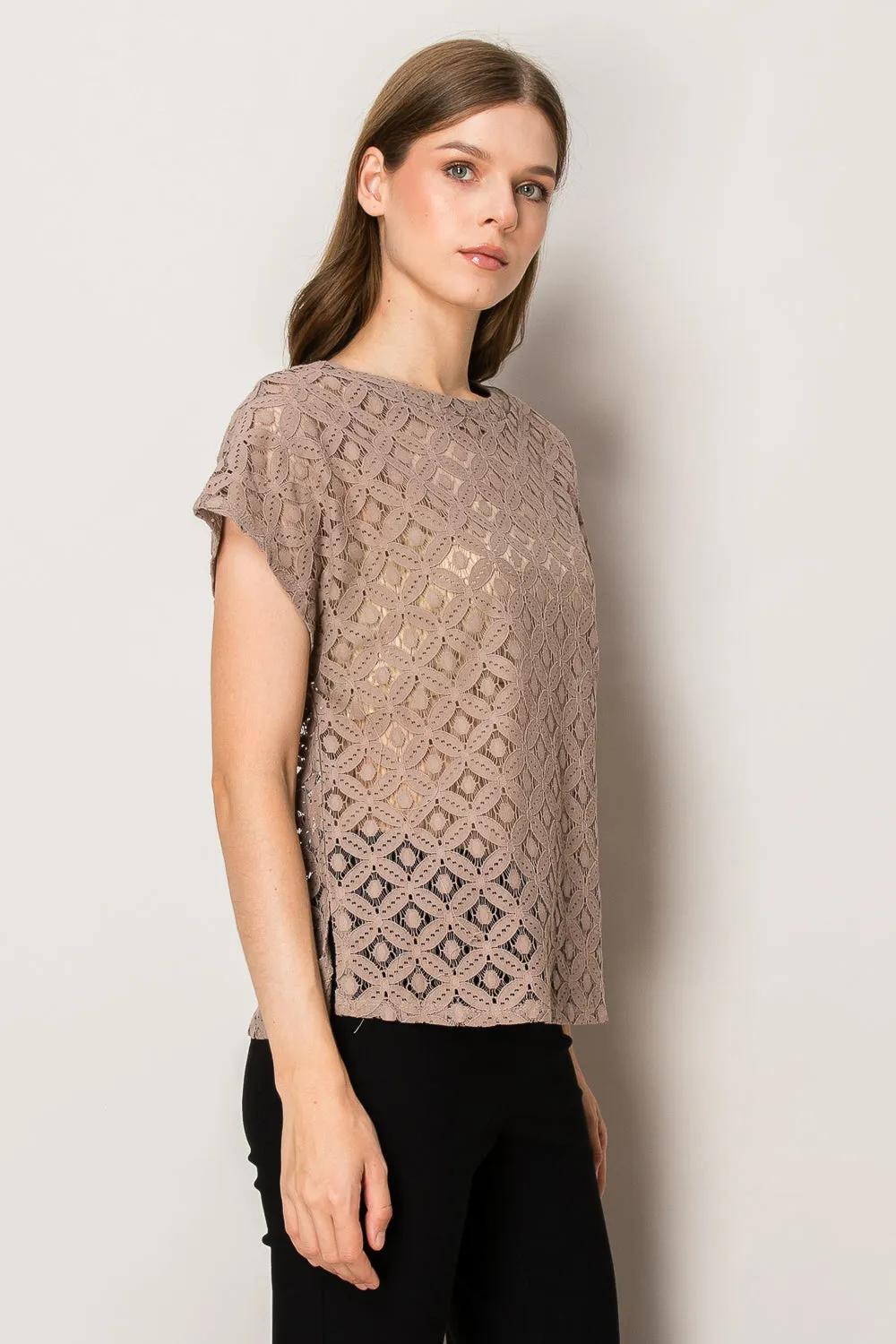 LACE SCOOP NECK DOLMAN BLOUSE