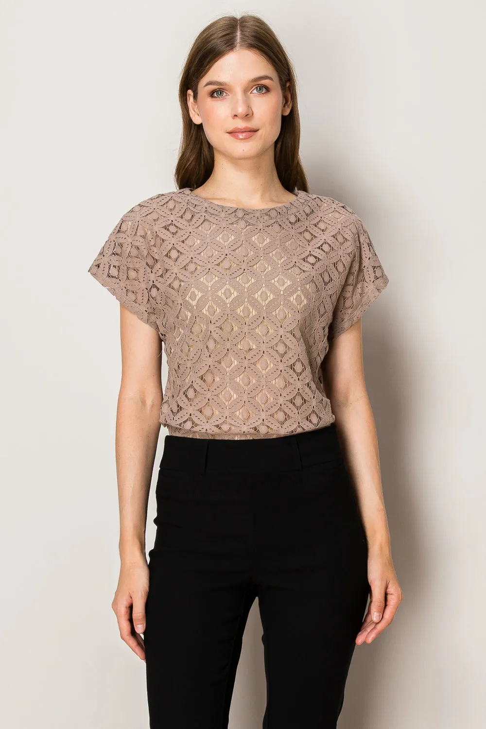 LACE SCOOP NECK DOLMAN BLOUSE
