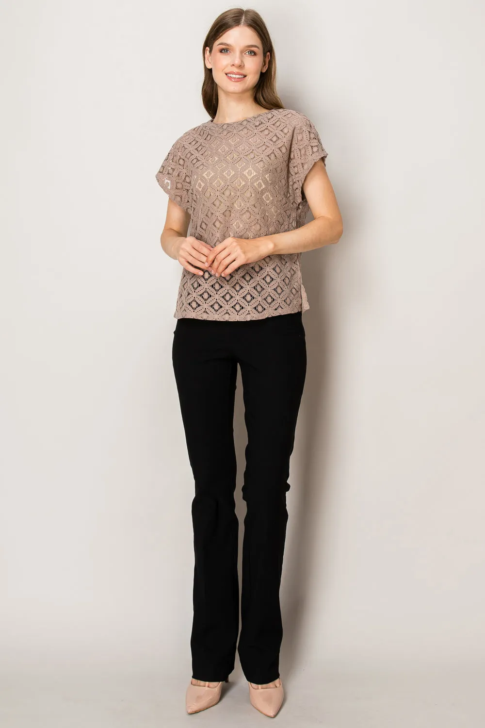 LACE SCOOP NECK DOLMAN BLOUSE