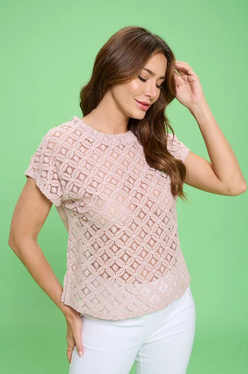 LACE SCOOP NECK DOLMAN BLOUSE