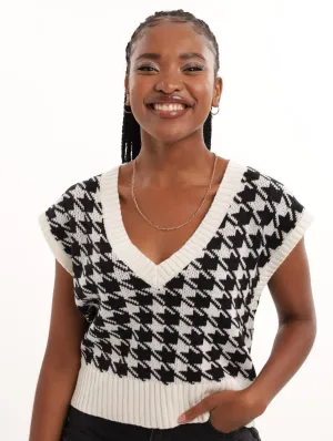 Ladies Houndstooth Sleeveless Pullover - Black