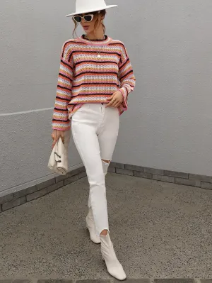 Lallie Knit Top - Orange Stripe Print