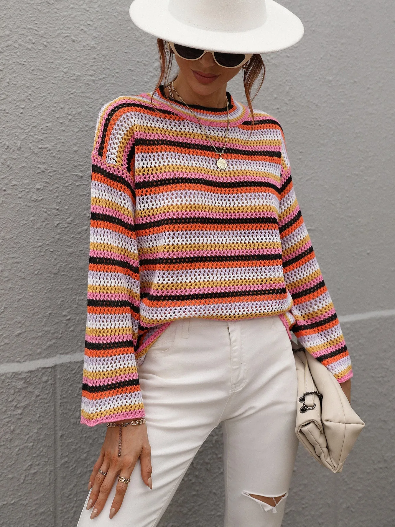 Lallie Knit Top - Orange Stripe Print