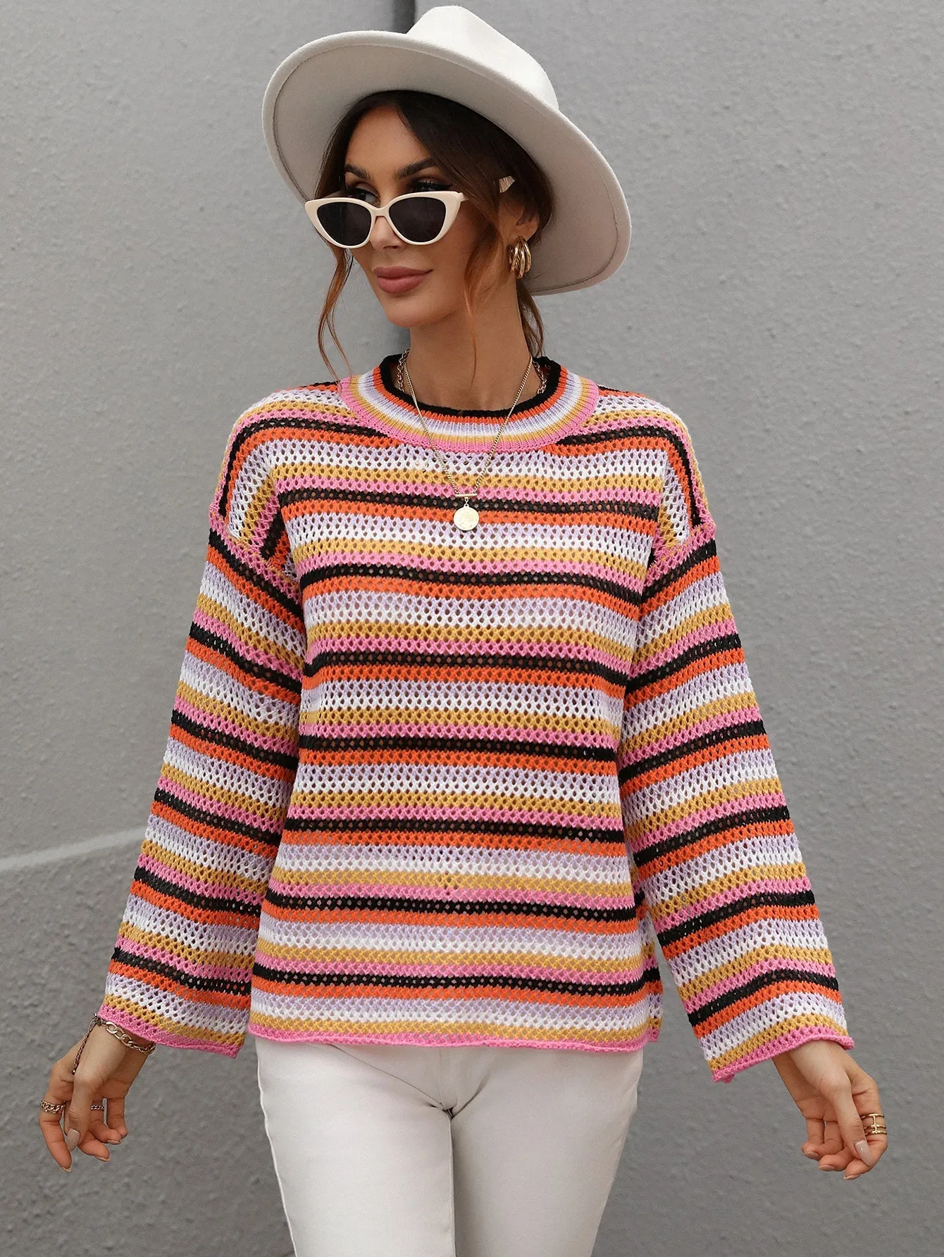 Lallie Knit Top - Orange Stripe Print
