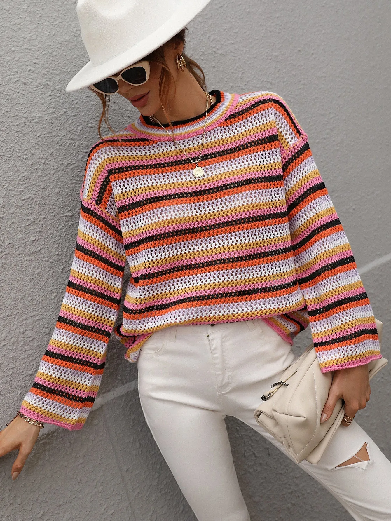 Lallie Knit Top - Orange Stripe Print