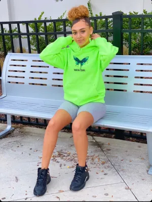 Light Blue Butterfly Drip | Neon Green Hoodie
