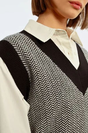 Lili Sidonio Herringbone Knit Vest - Black/White