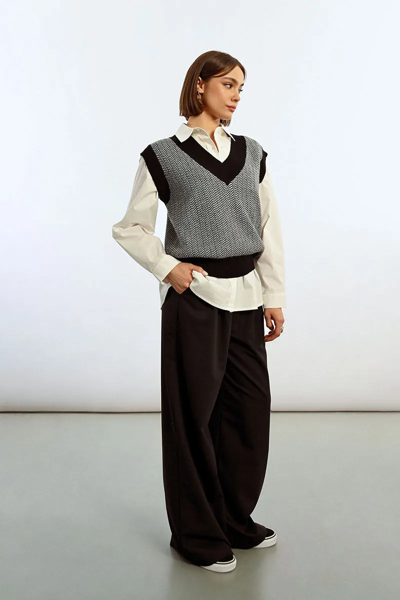 Lili Sidonio Herringbone Knit Vest - Black/White