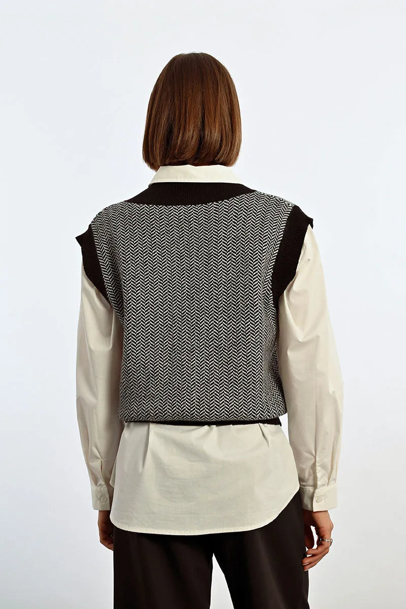 Lili Sidonio Herringbone Knit Vest - Black/White