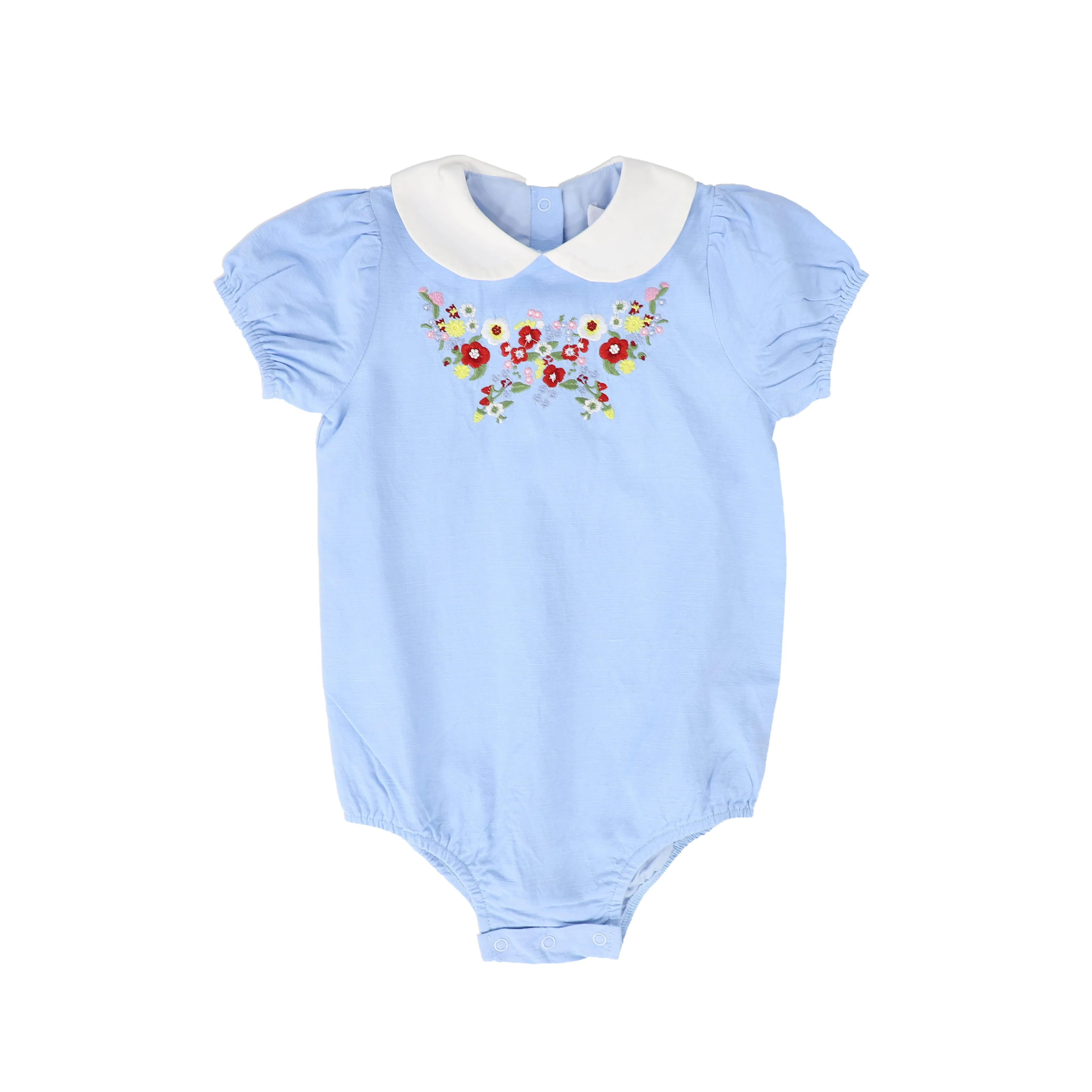 Linen Embroidered Floral Peter Pan Romper