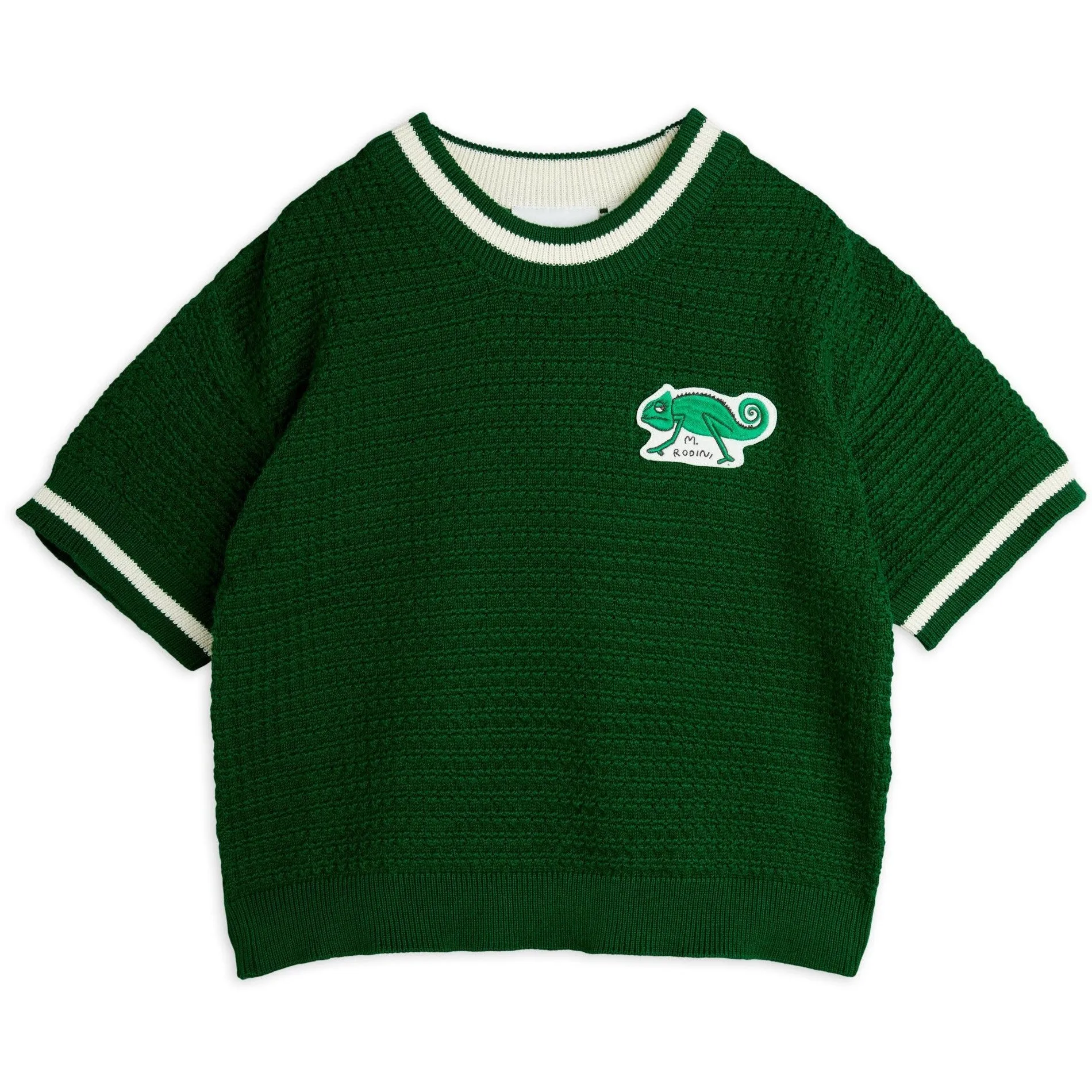 Lizard Crochet Knit Tee in Green by Mini Rodini