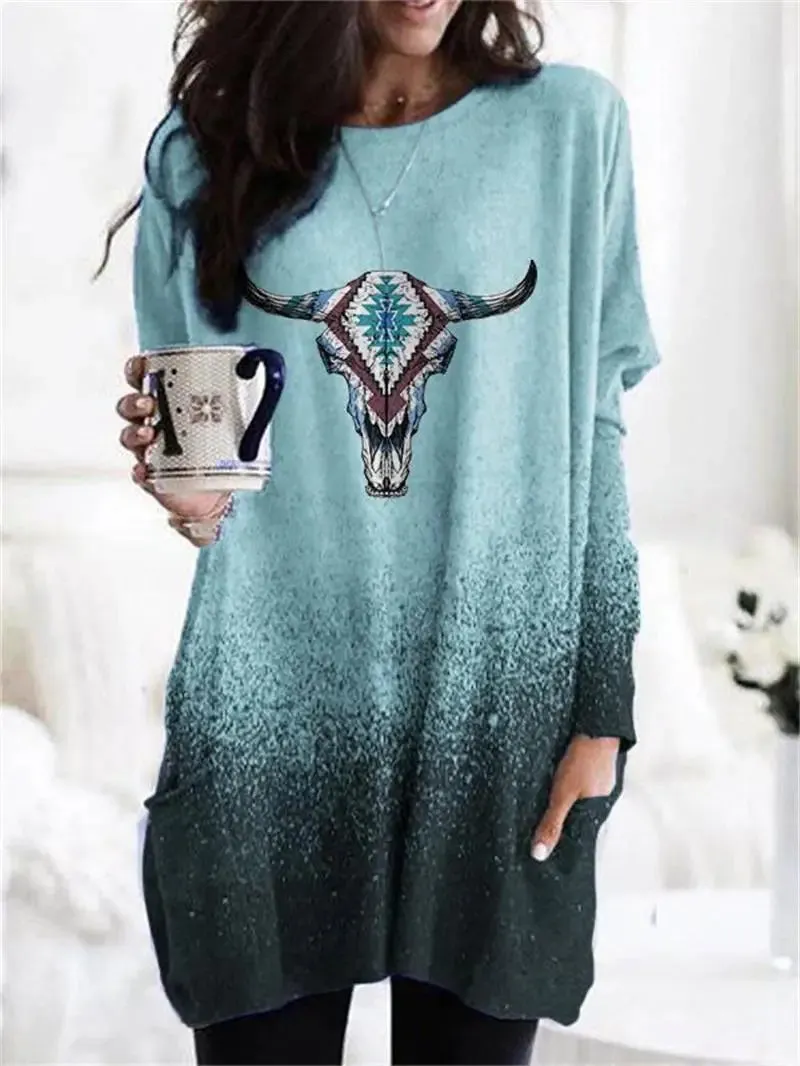 long hoodless sweatshirt 3D printing Halloween Black Cat pattern top