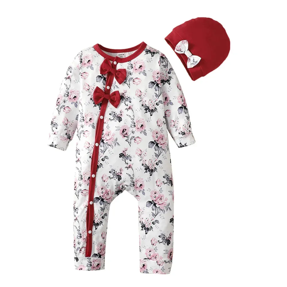 Long Sleeve Flower Romper Set for Newborn Baby Girl