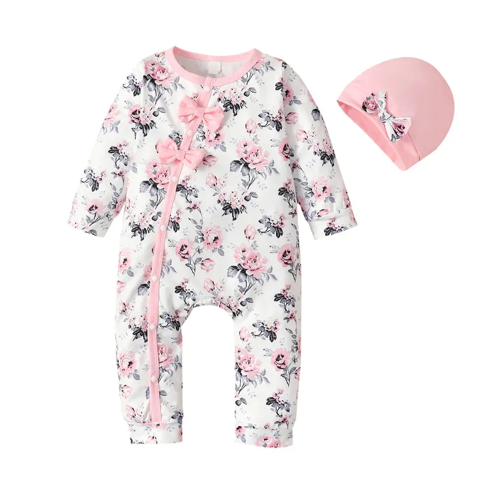 Long Sleeve Flower Romper Set for Newborn Baby Girl