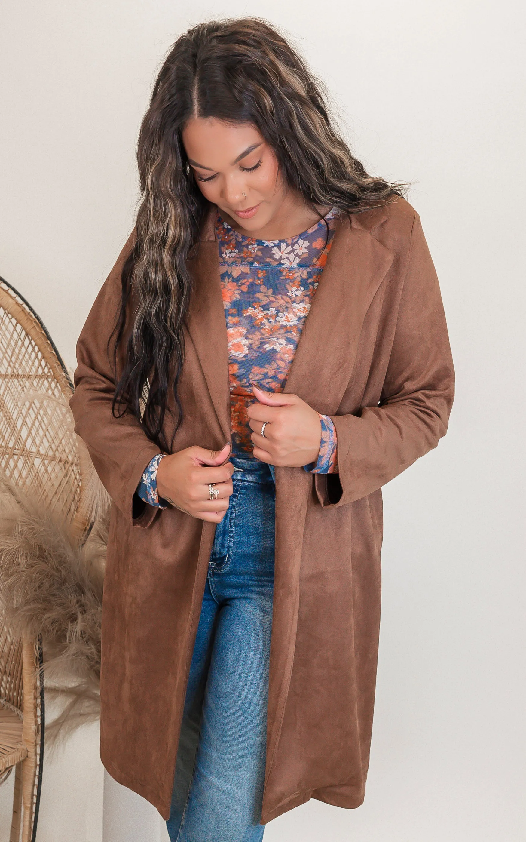 Long Suede Lapel Coat - Final Sale*