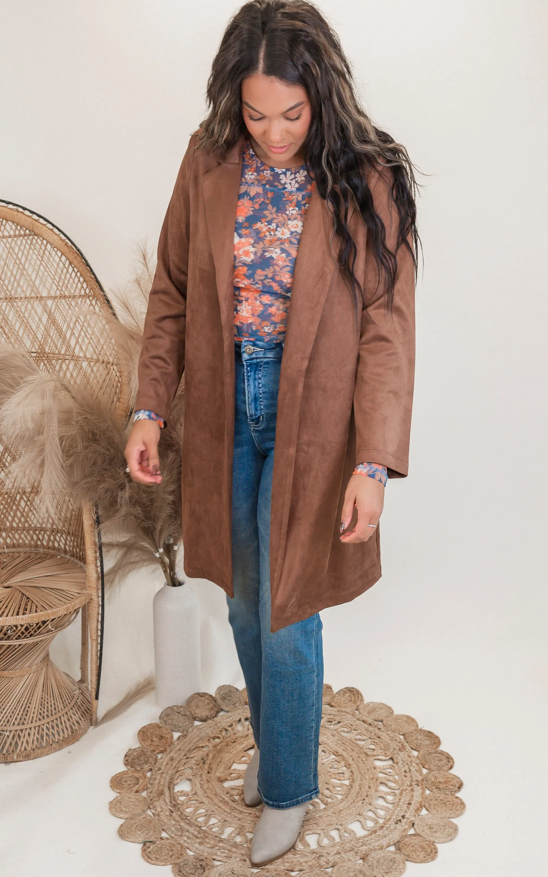 Long Suede Lapel Coat - Final Sale*