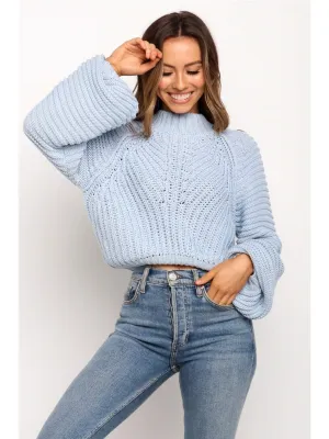 Lorina Blue Lantern Sleeve Knit Top