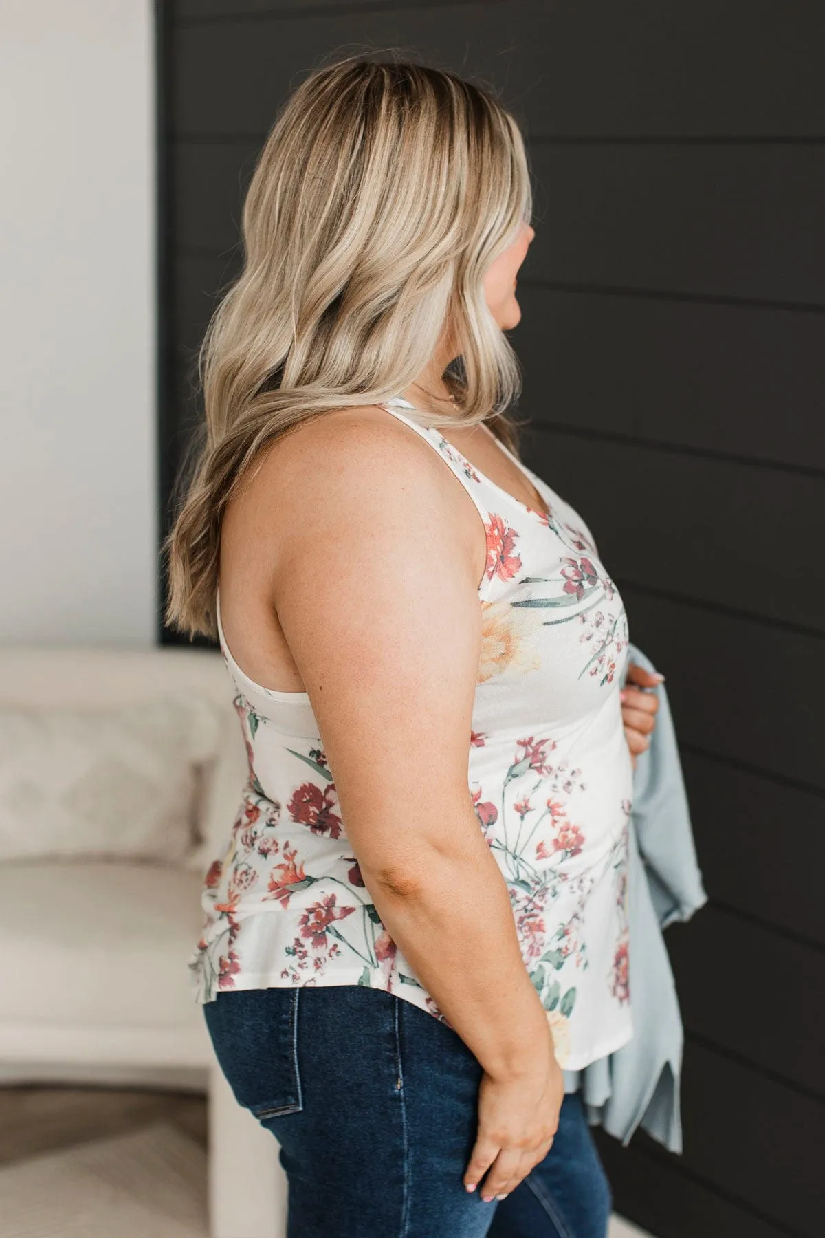 Lost In Nature Floral Tank Top- Ivory