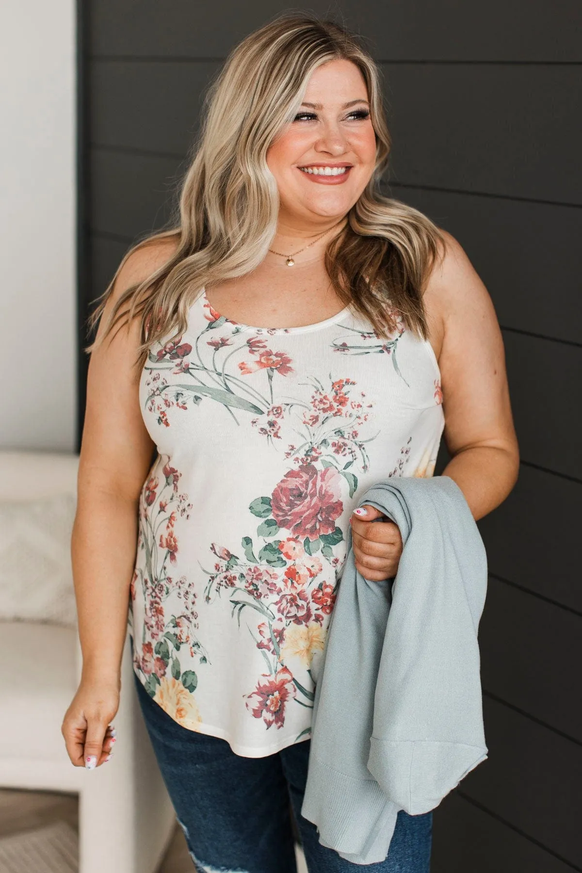 Lost In Nature Floral Tank Top- Ivory