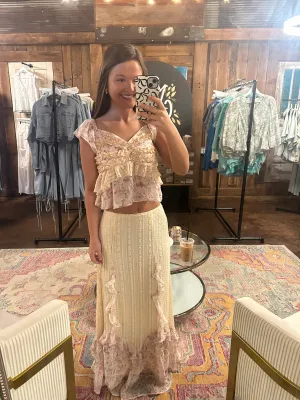 Maddie Floral Trimmed Lace Top and Skirt SET