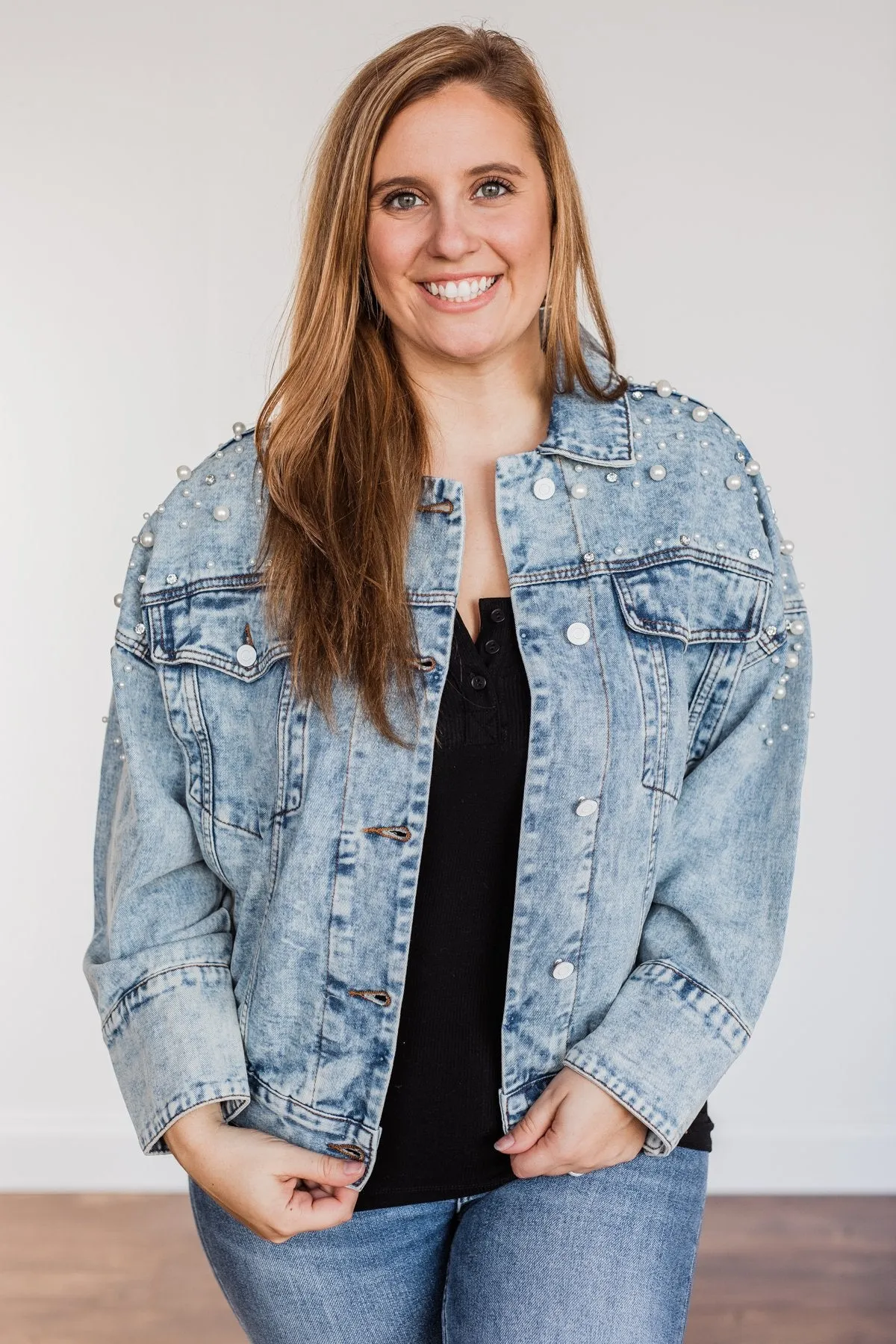Made For The Spotlight Embellished Jean Jacket- Light Wash