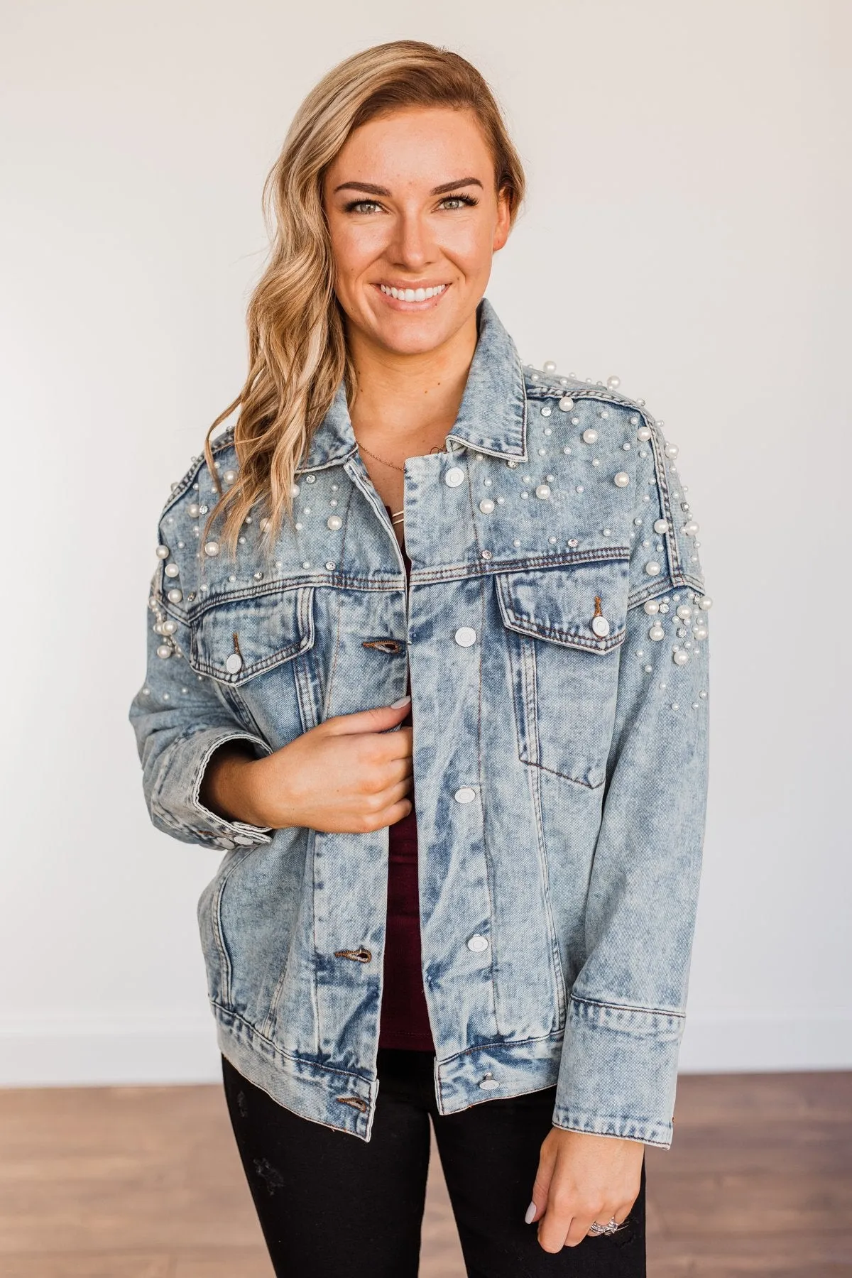 Made For The Spotlight Embellished Jean Jacket- Light Wash