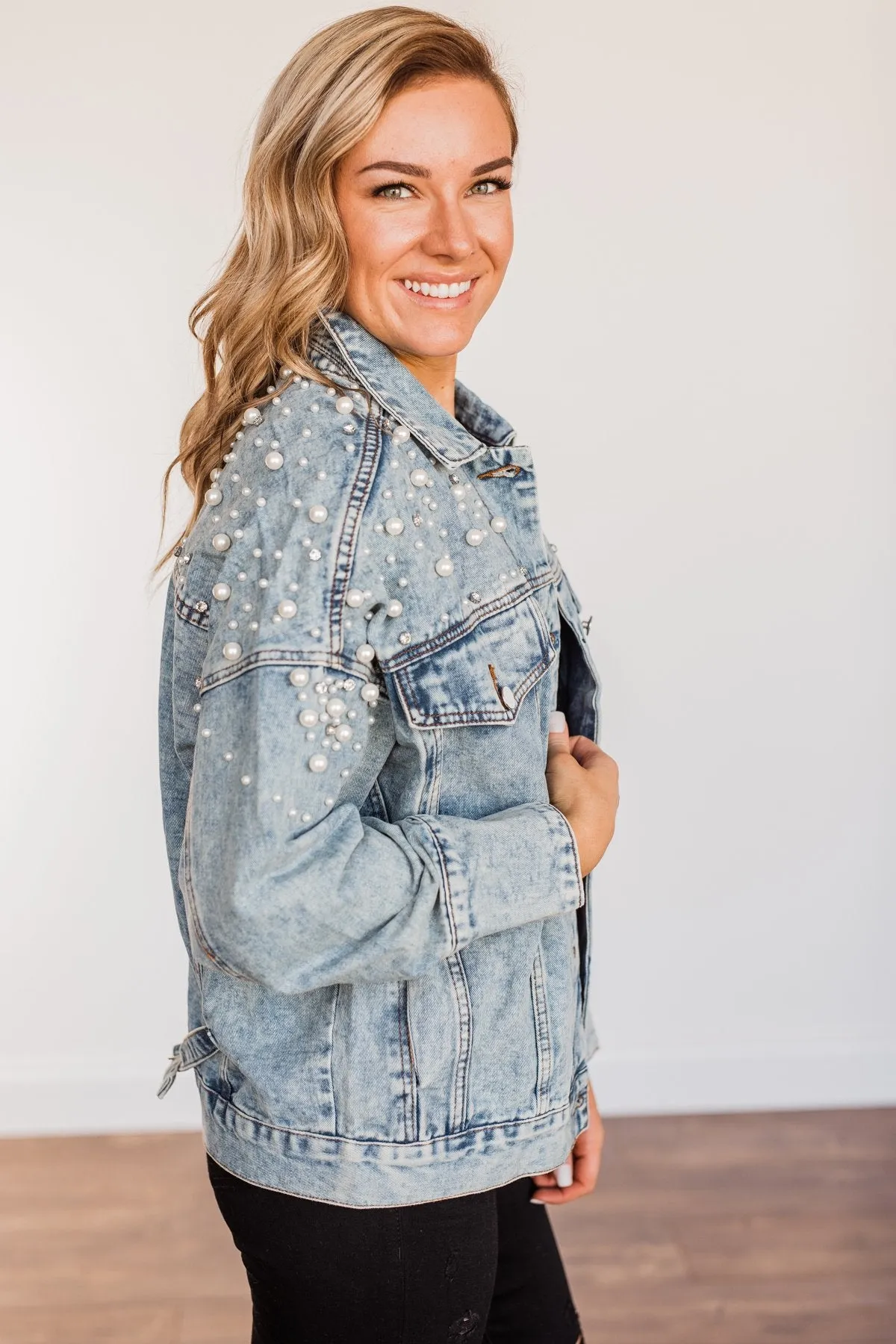 Made For The Spotlight Embellished Jean Jacket- Light Wash