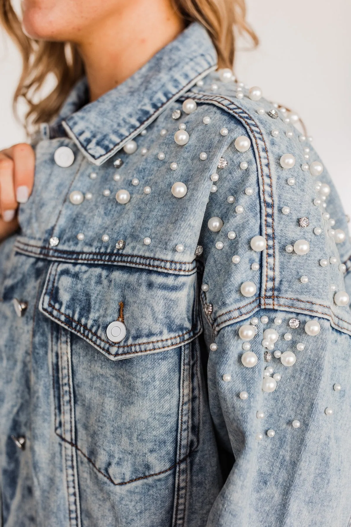 Made For The Spotlight Embellished Jean Jacket- Light Wash