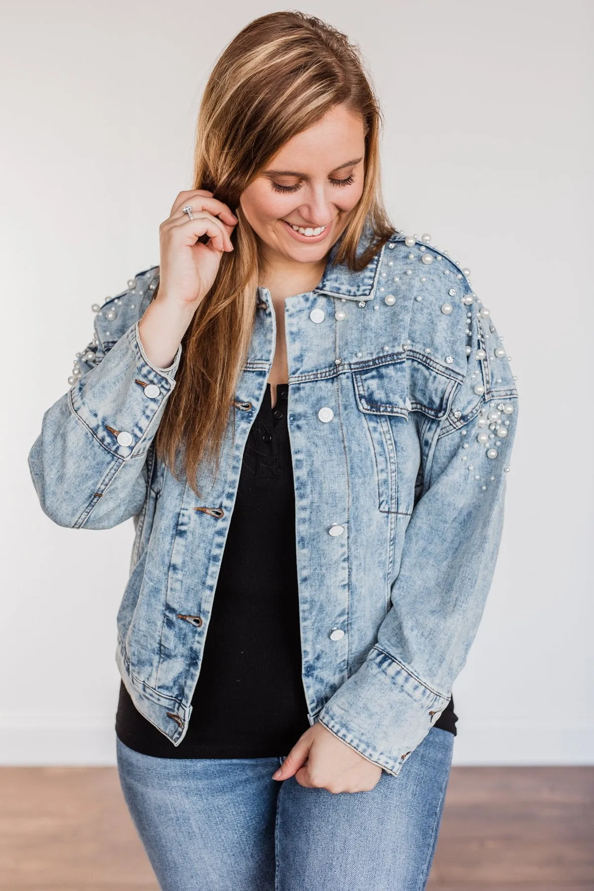 Made For The Spotlight Embellished Jean Jacket- Light Wash