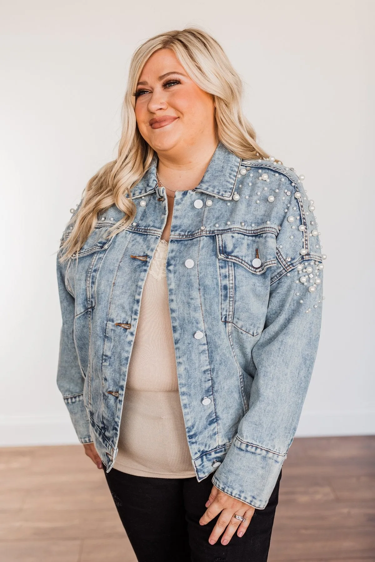 Made For The Spotlight Embellished Jean Jacket- Light Wash