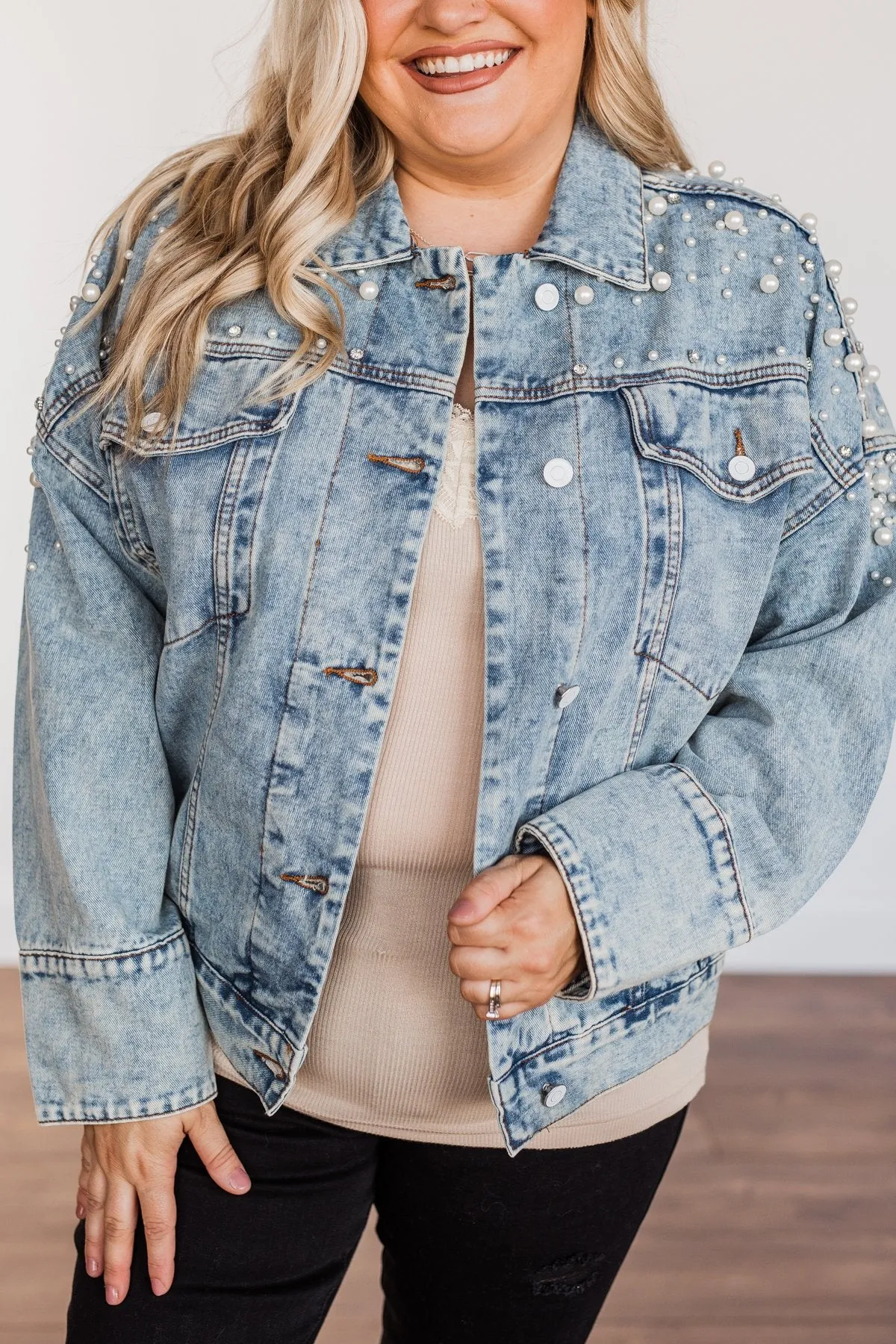 Made For The Spotlight Embellished Jean Jacket- Light Wash