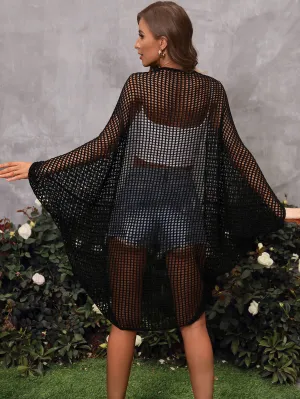 Madrid Knit Crochet Kimono - Black