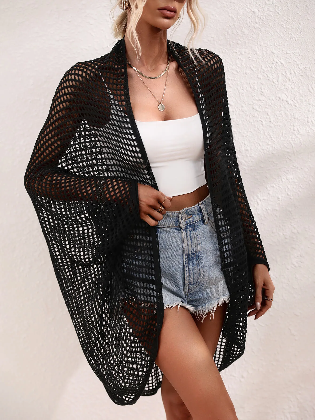 Madrid Knit Crochet Kimono - Black
